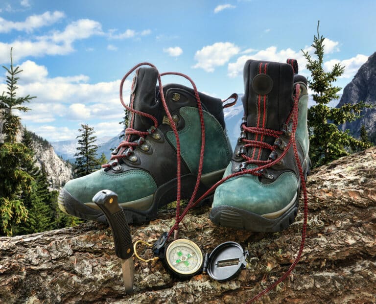 Hiking Boots on a log