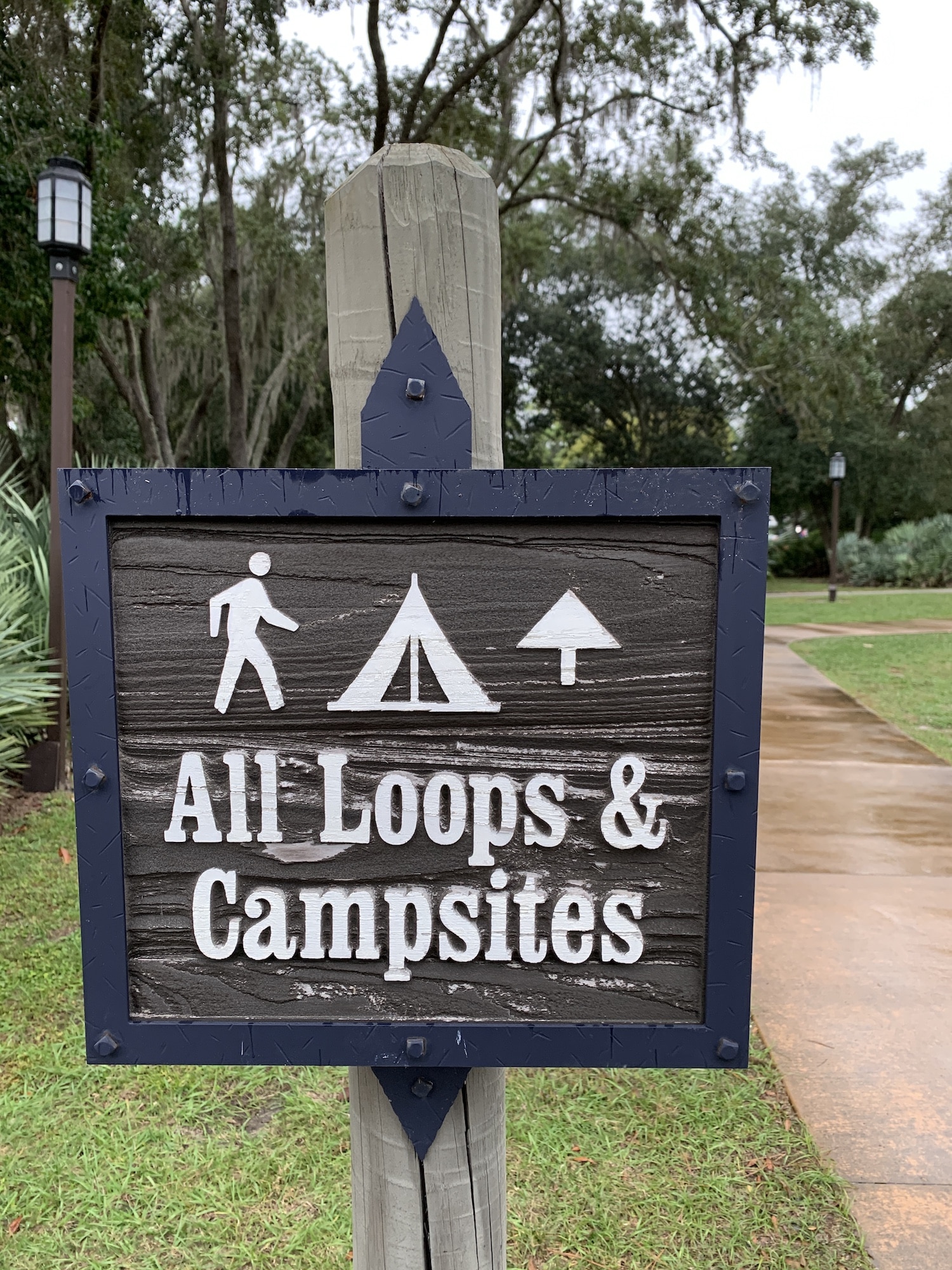sign for campsites at Disneys fort wilderness campground
