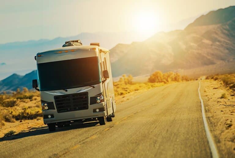Class A Motorhome on Desert Road