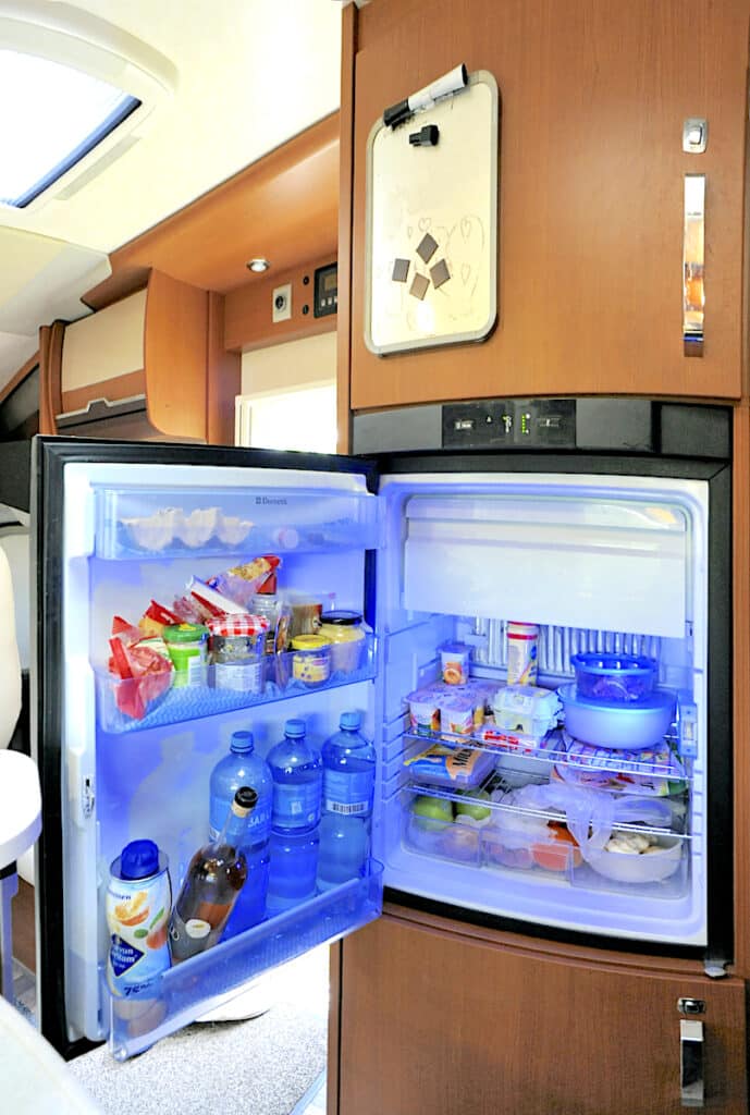 RV refrigerator with door open