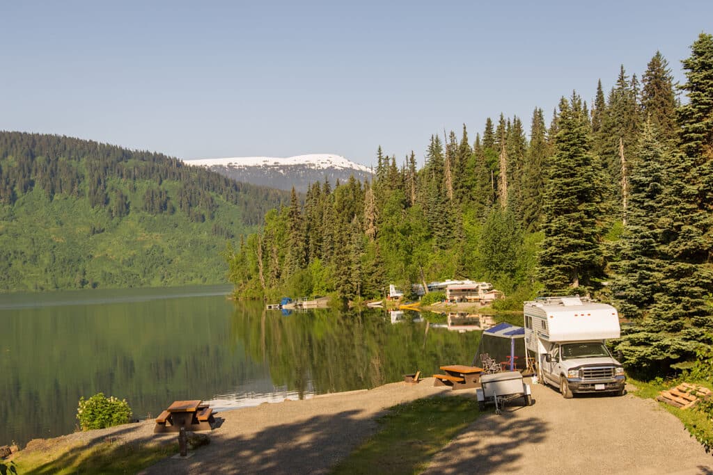 Alaskan Campground On Lake with Mountains
