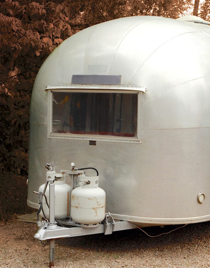 RV Propane tanks on front of Airstream Trailer