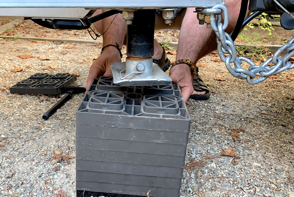 rv leveling block under hitch jack