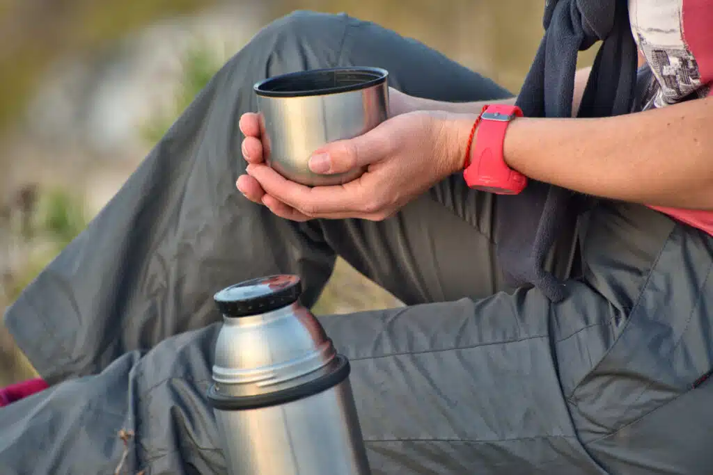 Camping Lunch Box Person Holding Thermos Cup