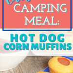 corn dog mini muffins on plate with blue napkin nearby