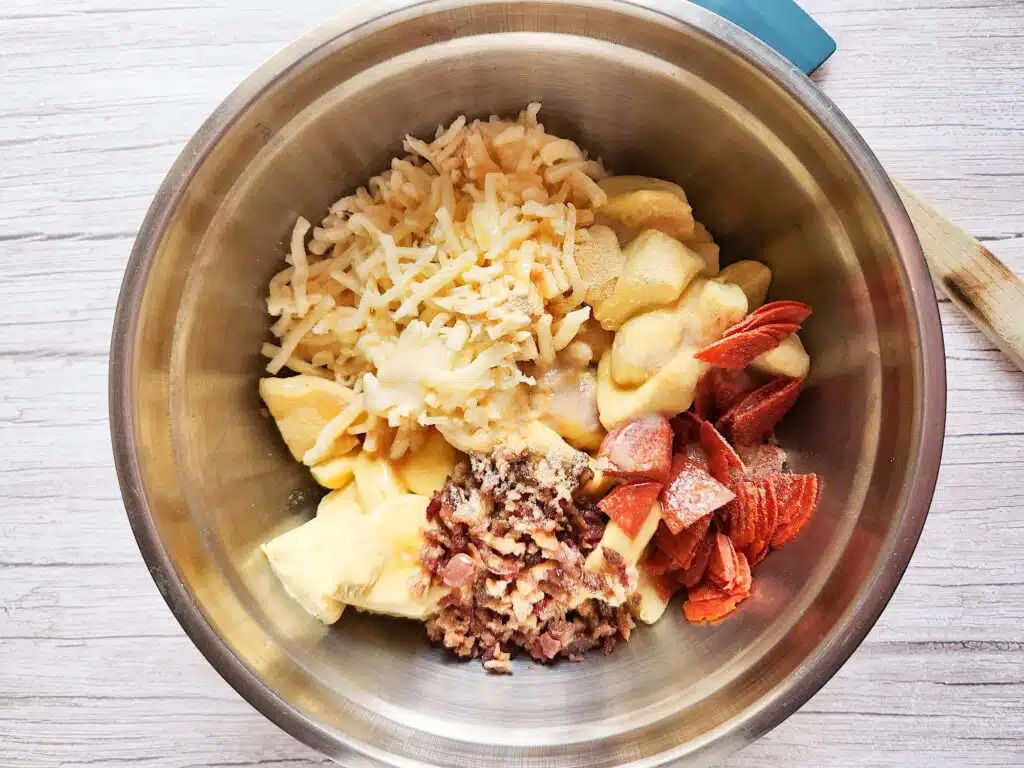 Pizza Bread Step 3 Ingredients in bowl