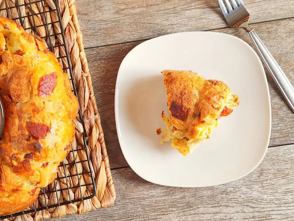 Pull Apart Pizza Bread on plate atop table