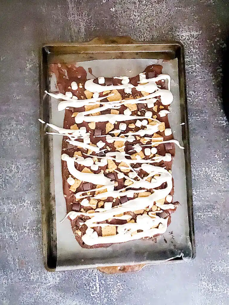 Step 6 Drizzle melted marshmallow for Smores Bark