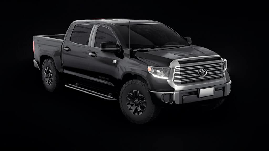Toyota Tundra sitting in a blackened room