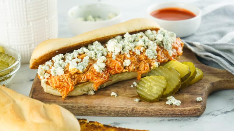 Buffalo Chicken Cheesesteaks (Slow Cooker Recipe)