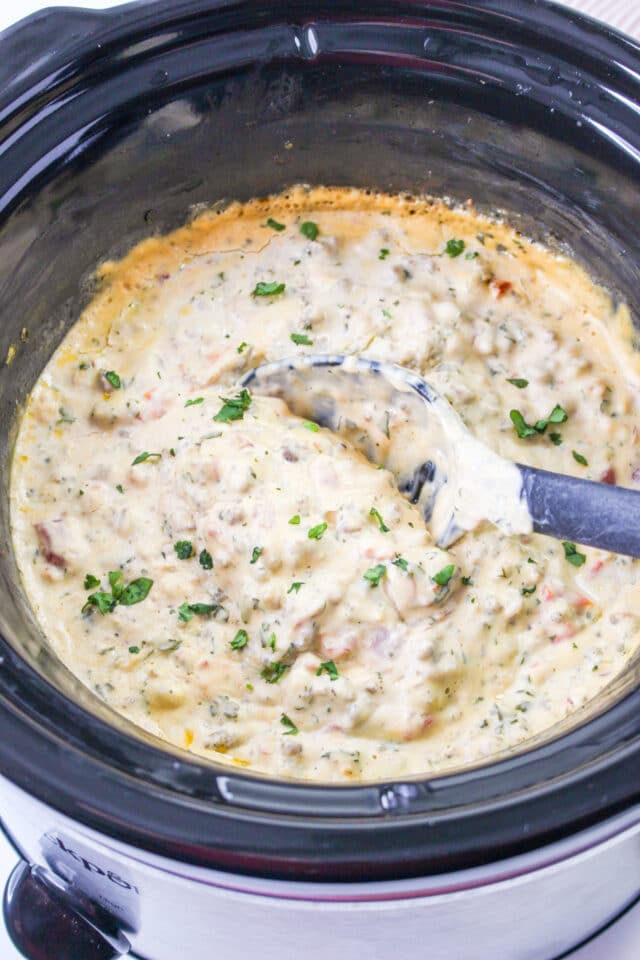 Sausage Cheese Dip Slow Cooker Recipe - Couch Potato Camping