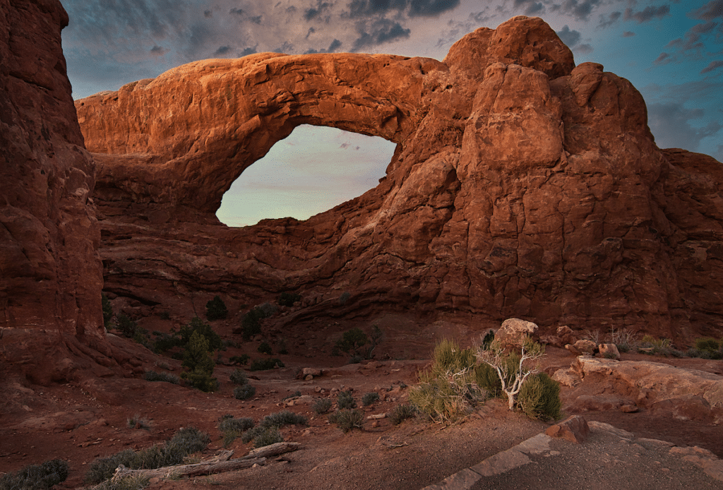 South Window Arch at sunset in Arches National Park