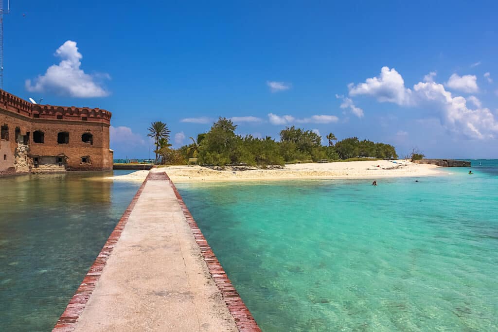 Fort Jefferson in the Dry Tortugas National Park known for its famous bird, marine life and great place for swimming and snorkeling.
