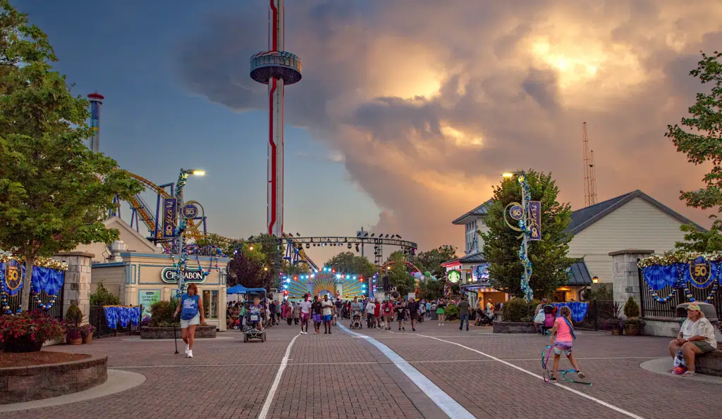 Carowinds Amusement Park at Dusk Celebrating 50th Anniversary