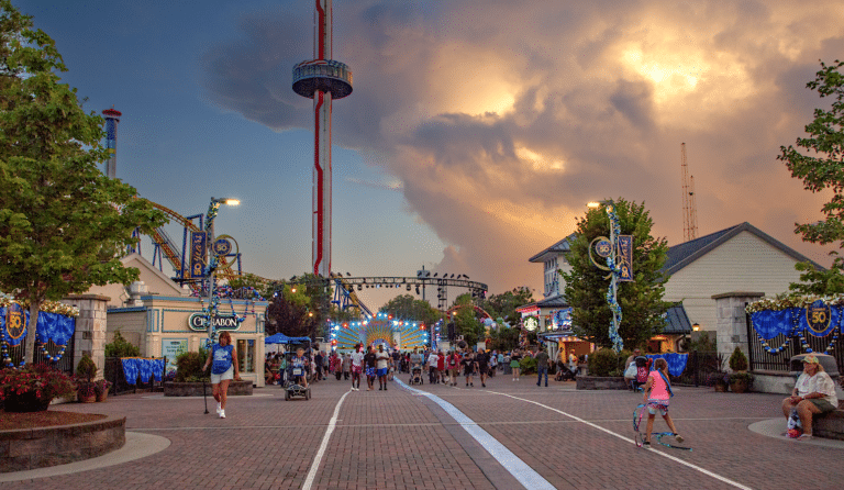 Carowinds Amusement Park at Dusk Celebrating 50th Anniversary