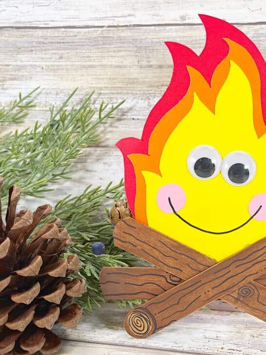 Popsicle Stick Campfire craft with a Pine Cone