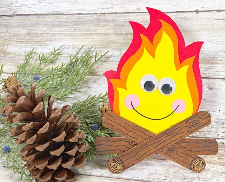 Popsicle Stick Campfire craft with a Pine Cone