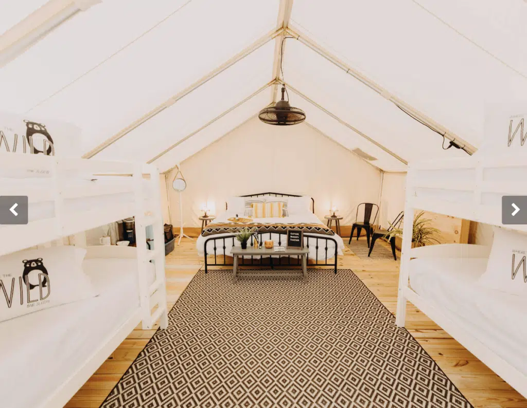 Unicoi State Park Interior of finely appointed Glamping Safari Tent