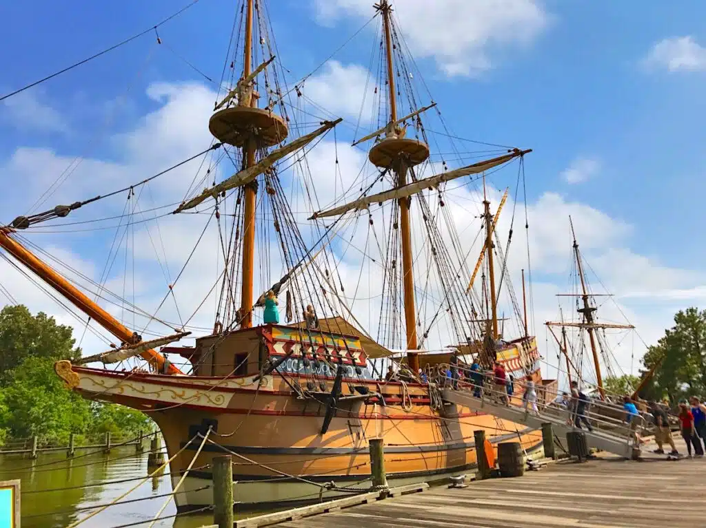 Masted sailing ship at the Jamestown settlement near Williamsburg